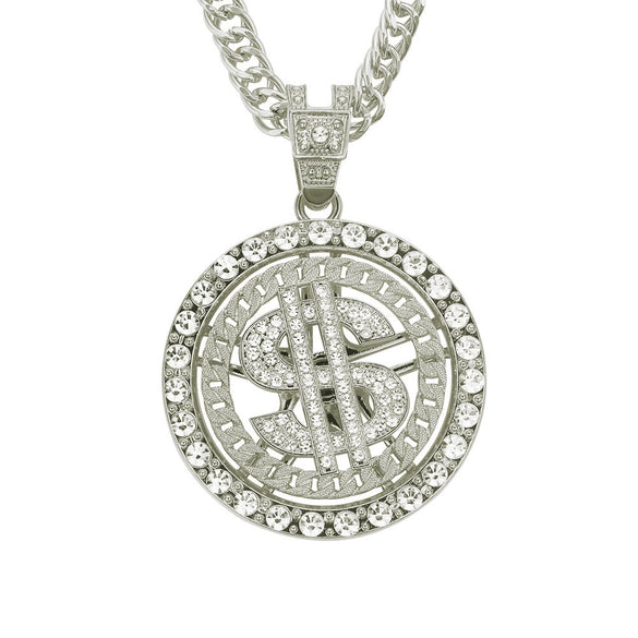 Necklace Alloy Diamondencrusted Letter Number Text Geometric Personality Cuban Chain Pendant For Men