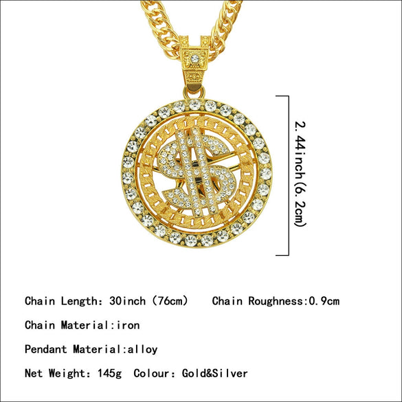 Necklace Alloy Diamondencrusted Letter Number Text Geometric Personality Cuban Chain Pendant For Men