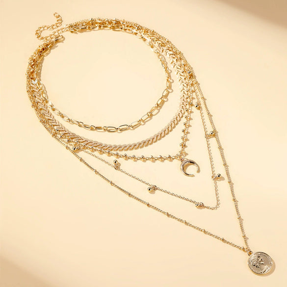 Necklace Alloy Geometric Goldplated Moon God Pendant Fish Chain Cross Chain Electroplating Style