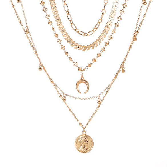 Necklace Alloy Geometric Goldplated Moon God Pendant Fish Chain Cross Chain Electroplating Style