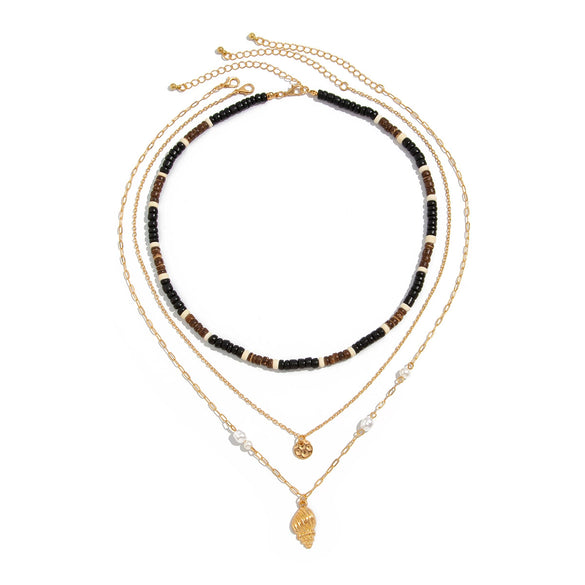 Necklace Alloy Geometric Handmade Coconut Shell Wooden Bead Hiphop Men's Conch Pendant