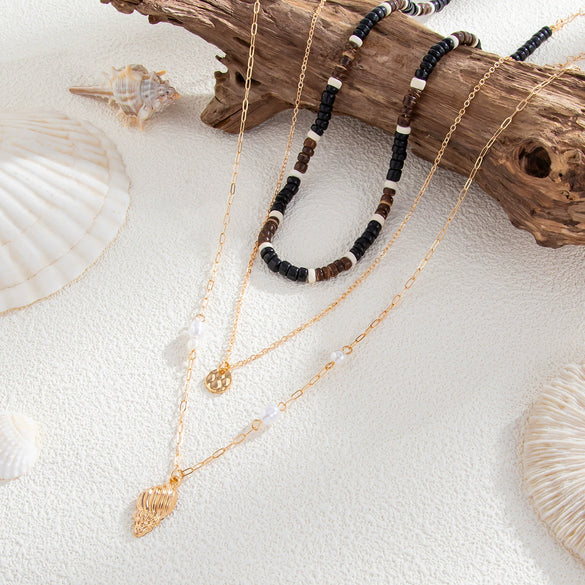 Necklace Alloy Geometric Handmade Coconut Shell Wooden Bead Hiphop Men's Conch Pendant