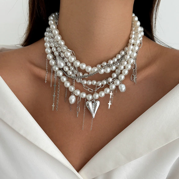 Necklace Alloy Heartshaped Pendant Clavicle Chain Cream Sweet Style Electroplating For Women