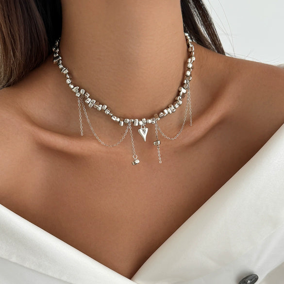 Necklace Alloy Heartshaped Pendant Clavicle Chain Cream Sweet Style Electroplating For Women