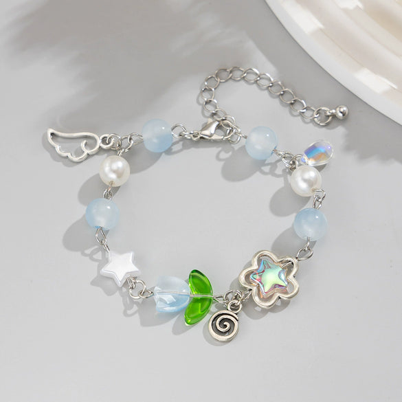 Necklace Alloy Imitation Pearl Sweet Style Bow Strawberry Fivepointed Star Flower Pendant Electroplating