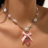 Necklace Alloy Imitation Pearl Sweet Style Bow Strawberry Fivepointed Star Flower Pendant Electroplating
