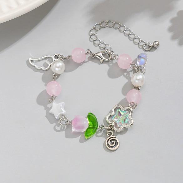 Necklace Alloy Imitation Pearl Sweet Style Bow Strawberry Fivepointed Star Flower Pendant Electroplating