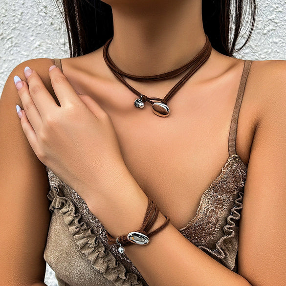 Necklace Alloy Retro Geometric Electroplating Women's Doublelayer Winding Choker Clavicle Chain