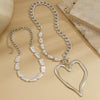 Necklace Aluminum Chain Imitation Pearl Alloy Heart Electroplating Women's