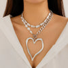 Necklace Aluminum Chain Imitation Pearl Alloy Heart Electroplating Women's