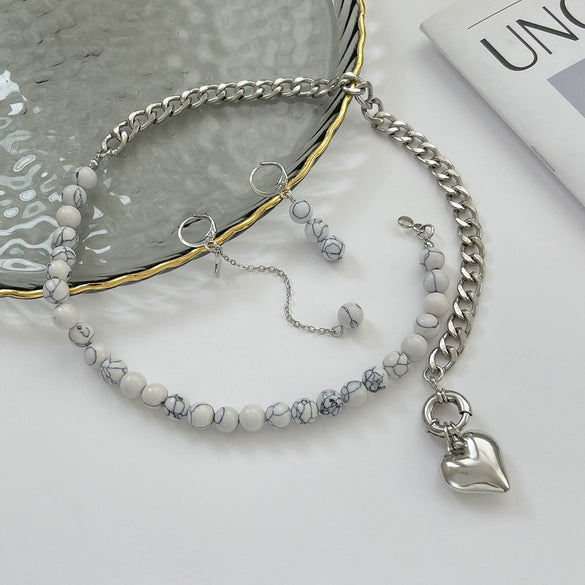 Necklace Aluminum Chain Turquoise Beads Alloy Geometric Heart Shape Electroplating For Women