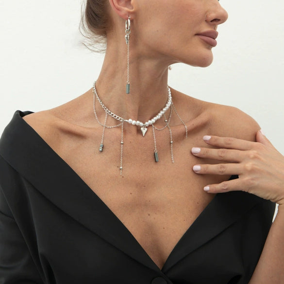 Necklace Aluminum Chain Turquoise Beads Alloy Geometric Heart Shape Electroplating For Women