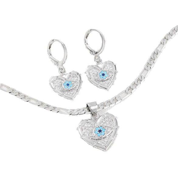 Necklace And Earrings Set Copper Devil's Eye Heart Shape Diamondencrusted Light Luxury Women's Accessories