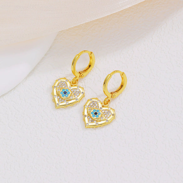 Necklace And Earrings Set Copper Devil's Eye Heart Shape Diamondencrusted Light Luxury Women's Accessories