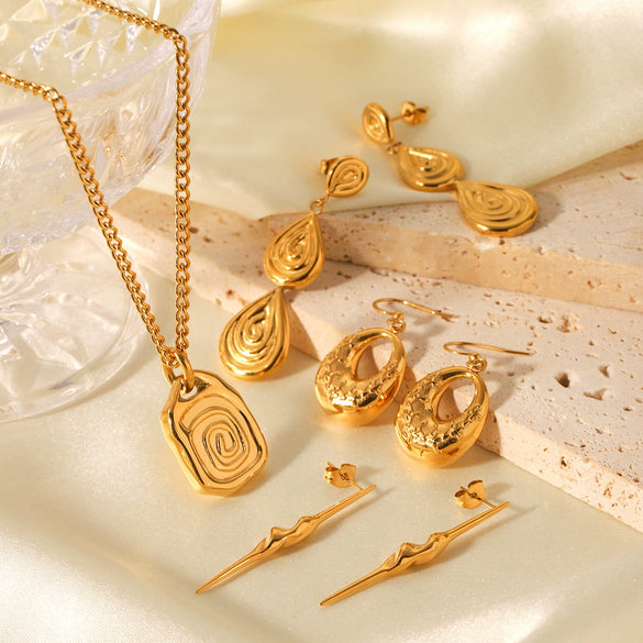 Necklace And Earrings Stainless Steel Titanium Steel Embossed Thread Irregular Pyramid Triangle Sun Flame Needle Shape Geometric Style Casting Electroplating For Women