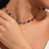 Necklace Artificial Crystal Clavicle Chain Square Peach Heart Geometric Vintage Style