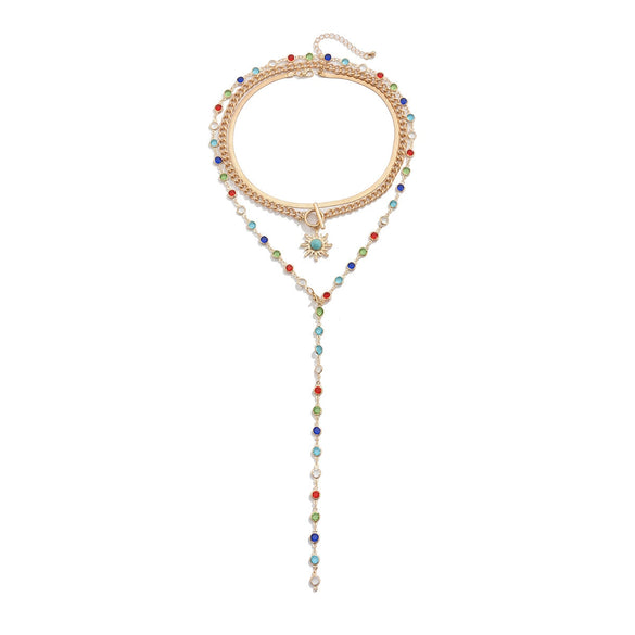 Necklace Artificial Crystal Snake Bone Chain Geometric Alloy Pendant Electroplating
