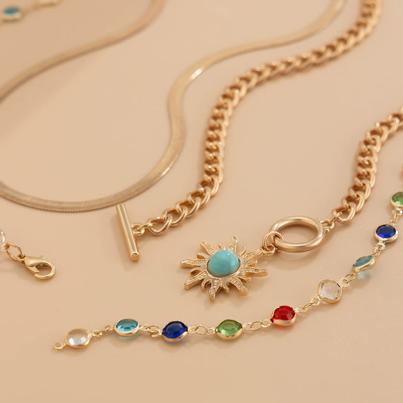 Necklace Artificial Crystal Snake Bone Chain Geometric Alloy Pendant Electroplating