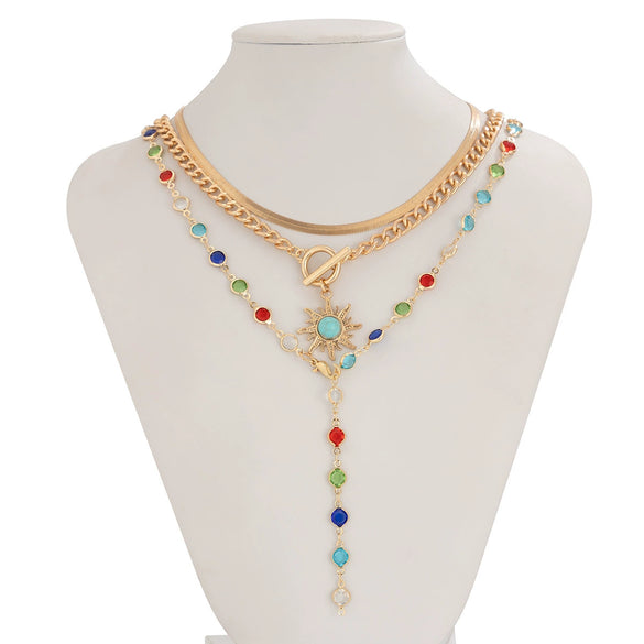 Necklace Artificial Crystal Snake Bone Chain Geometric Alloy Pendant Electroplating