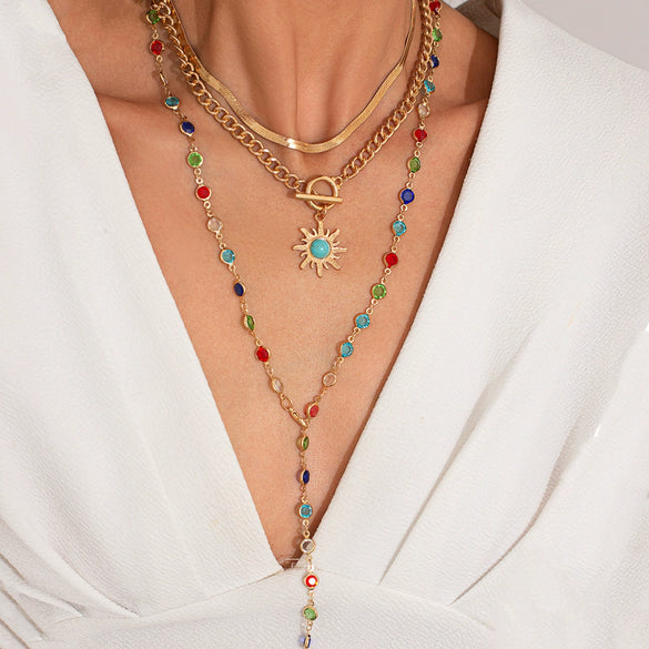 Necklace Artificial Crystal Snake Bone Chain Geometric Alloy Pendant Electroplating