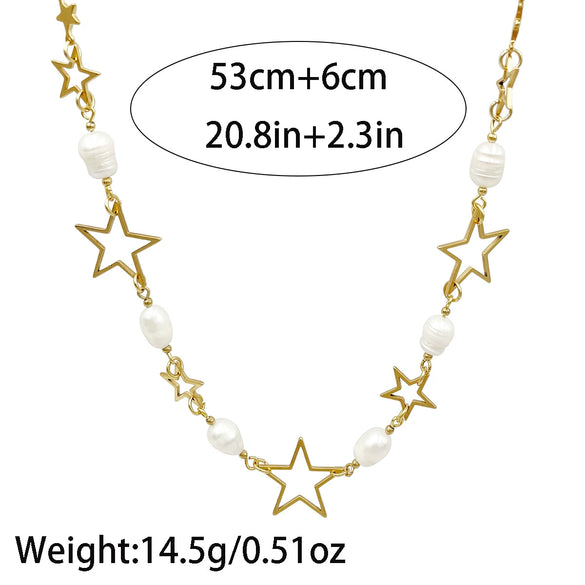 Necklace Baroque Pearl Beaded Fivepointed Star Hiphop Style Electroplated Jewelry