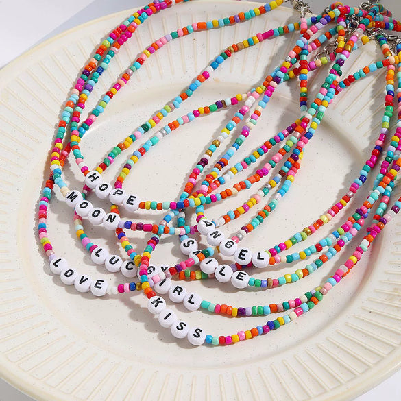 Necklace Beaded Artificial Crystal Ball Chain Electroplated With Flowers Bow Insects Geometric Animals Zodiac Letters Numbers Text