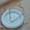 Necklace Beaded Chain Spliced With Pearlescent Love Pearls Titanium Steel Metal Geometric Punk Electroplated