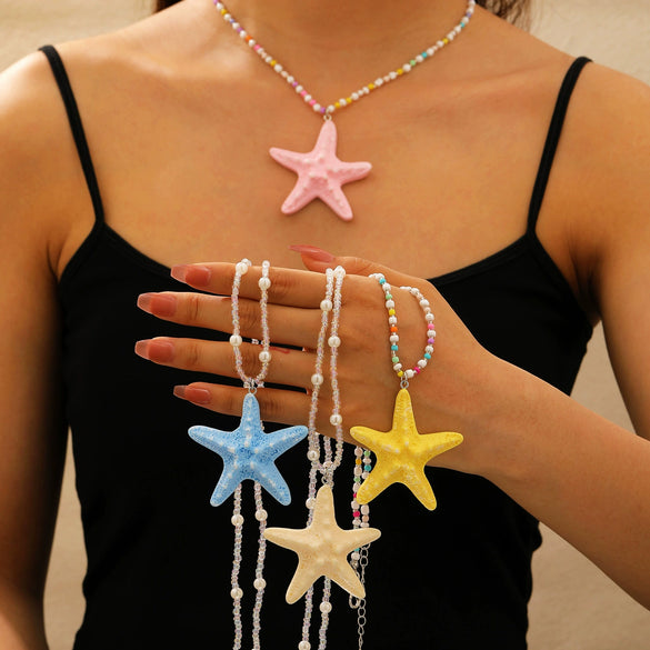 Necklace Beads Plastic Animal Zodiac Starfish Electroplating Vacation Style Dopamine Colorful Stackable Clavicle Chain