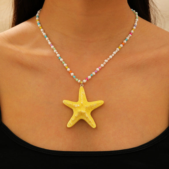 Necklace Beads Plastic Animal Zodiac Starfish Electroplating Vacation Style Dopamine Colorful Stackable Clavicle Chain