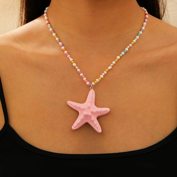 Necklace Beads Plastic Animal Zodiac Starfish Electroplating Vacation Style Dopamine Colorful Stackable Clavicle Chain