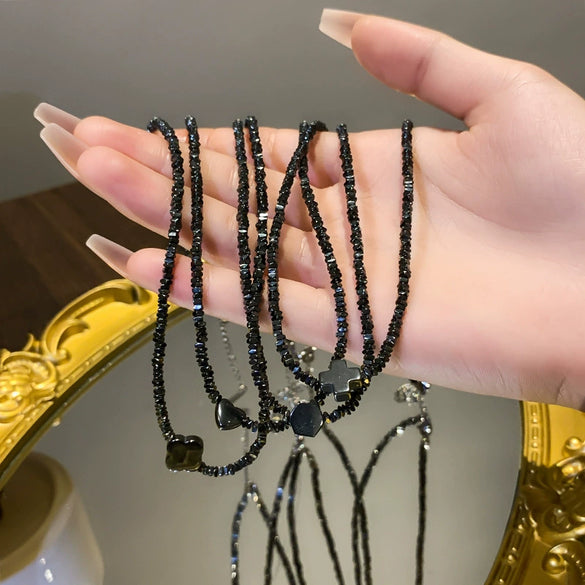 Necklace Black Gallstone Geometric Handmade Women's Niche Dark Series Cross Chain Jewelry