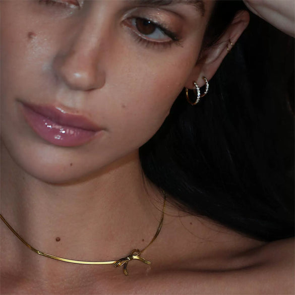 Necklace Bow Snake Bone Chain Titanium Steel Electroplated With 18K Gold Color Preservation