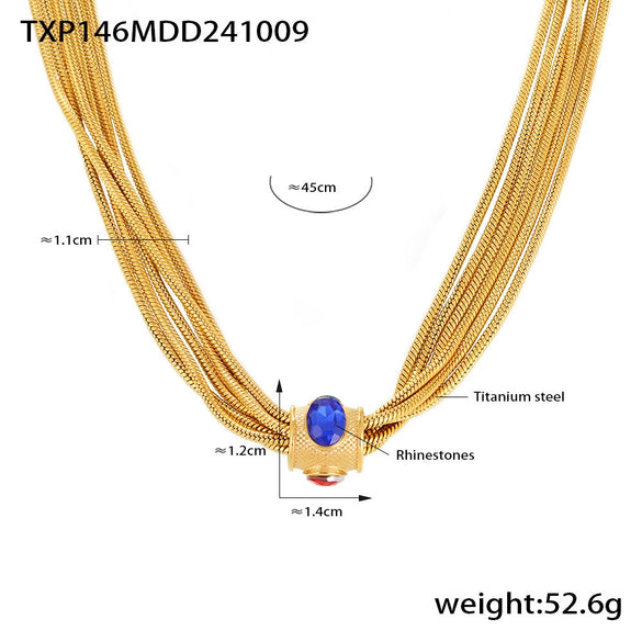 Necklace Bracelet Set 316L Stainless Steel Rhinestone Gold Plated Multilayer Chain Light Luxury Fashion