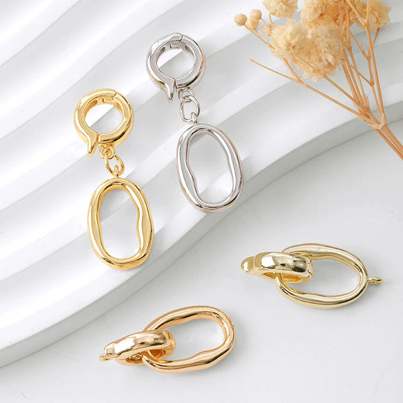 Necklace Buckle Copper Gold Plated Oval Double Ring Electroplated
