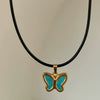 Necklace Butterfly Real Opal Mixed Gemstone Setting Titanium Steel Insect Pattern