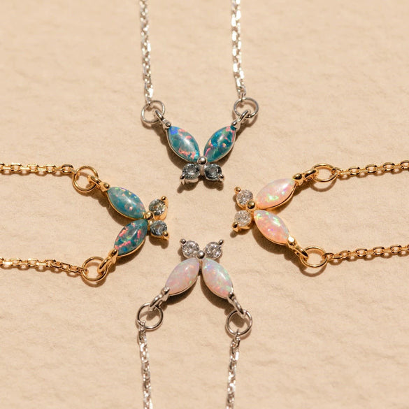 Necklace Butterfly Real Opal Mixed Gemstone Setting Titanium Steel Insect Pattern
