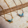 Necklace Butterfly Real Opal Mixed Gemstone Setting Titanium Steel Insect Pattern
