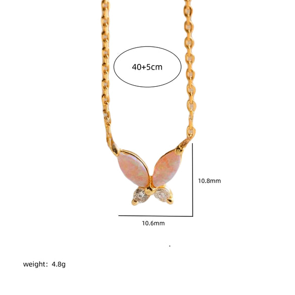 Necklace Butterfly Real Opal Mixed Gemstone Setting Titanium Steel Insect Pattern