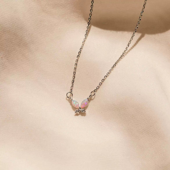Necklace Butterfly Real Opal Mixed Gemstone Setting Titanium Steel Insect Pattern