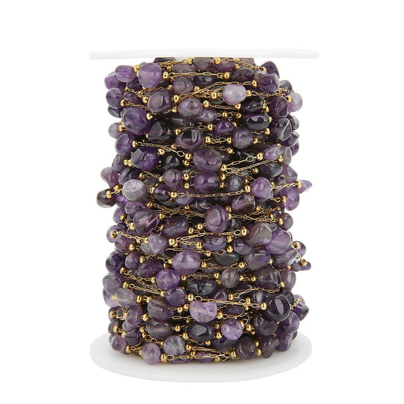 Necklace Chain Oval Natural Stone Stainless Steel Golden Bead Electroplating Handmade