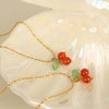 Necklace Cherry Fruit Red Chalcedony 316L Stainless Steel Electroplated Women's Fashion Ol Style
