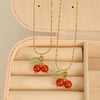 Necklace Cherry Fruit Red Chalcedony 316L Stainless Steel Electroplated Women's Fashion Ol Style