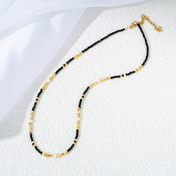Necklace Clavicle Chain Black Spinel Beaded Titanium Steel Stainless Steel Natural Stone Geometric Electroplated Luxury Nonfading