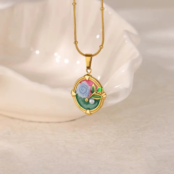 Necklace Clavicle Chain Stainless Steel Geometric Style Electroplating String Of Pearls For Women
