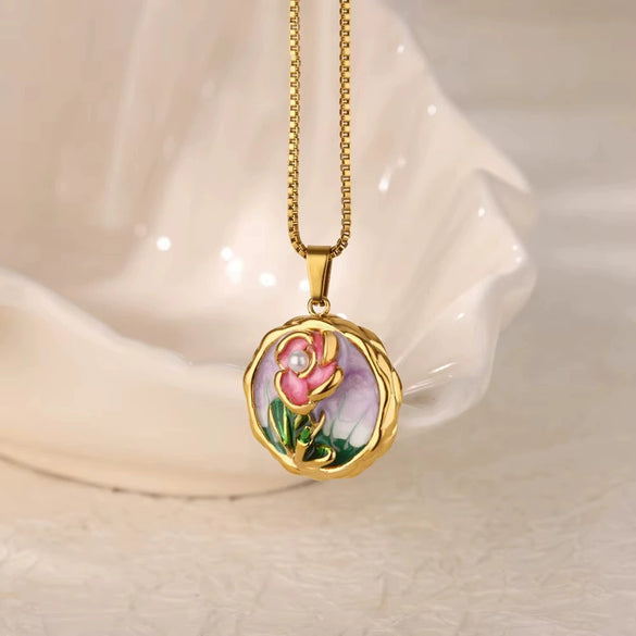 Necklace Clavicle Chain Stainless Steel Geometric Style Electroplating String Of Pearls For Women