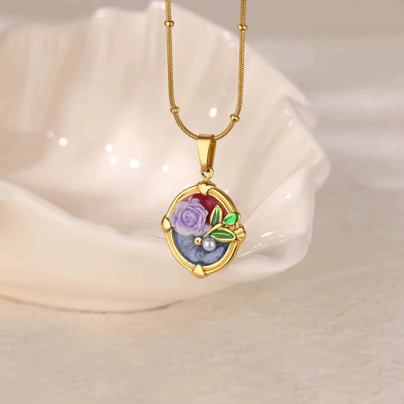 Necklace Clavicle Chain Stainless Steel Geometric Style Electroplating String Of Pearls For Women