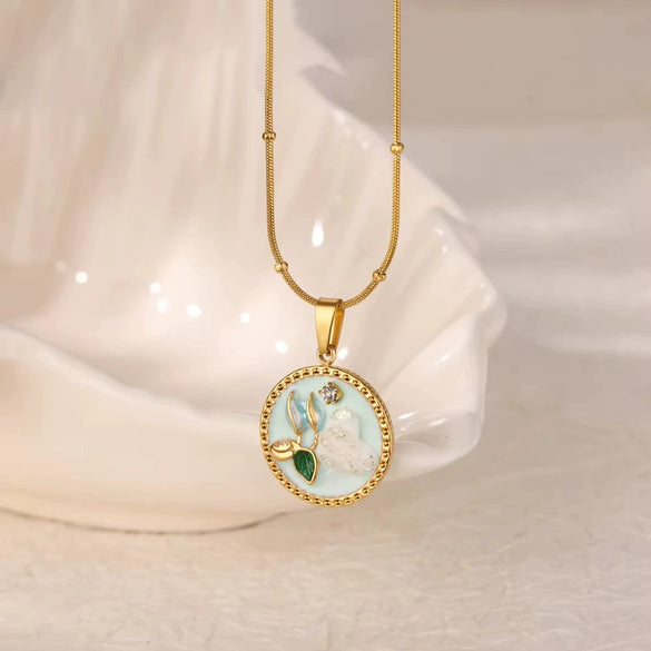 Necklace Clavicle Chain Stainless Steel Geometric Style Electroplating String Of Pearls For Women