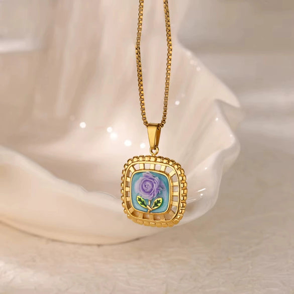 Necklace Clavicle Chain Stainless Steel Geometric Style Electroplating String Of Pearls For Women