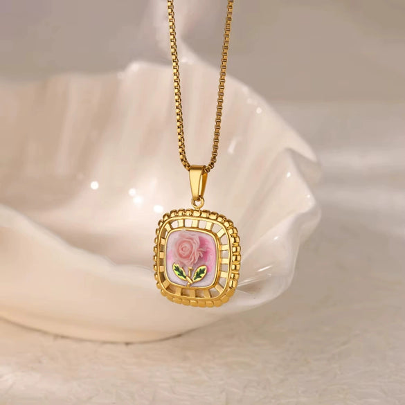Necklace Clavicle Chain Stainless Steel Geometric Style Electroplating String Of Pearls For Women