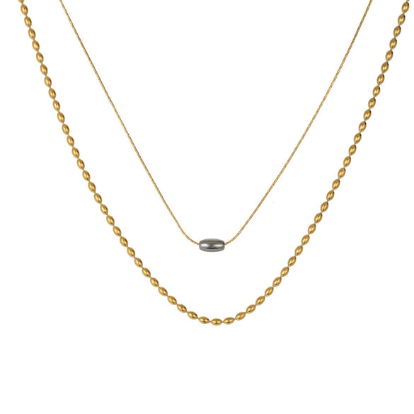Necklace Clavicle Chain Stainless Steel Titanium Steel Doublelayer Contrasting Color Barrel Bead Electroplating